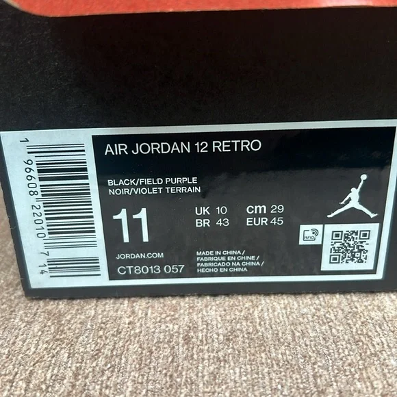 Jordan AJ12 Retro Black/Field Purple CT8013-057 - Picture 5 of 7
